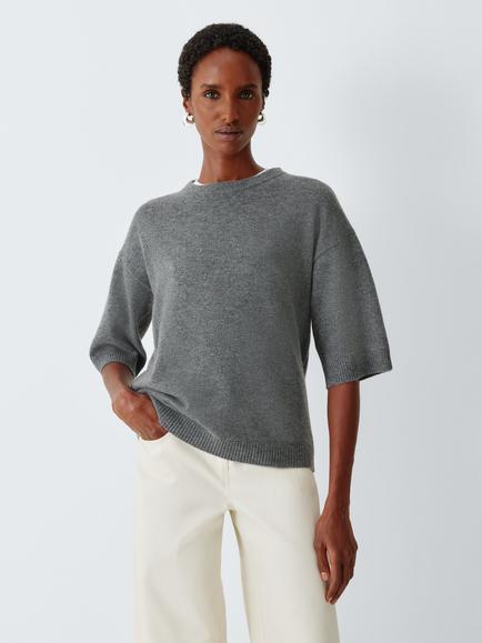 Marella MLSVELA Wool Blend Crew Neck Short Sleeve Jumper, Medium Grey, Medium Grey