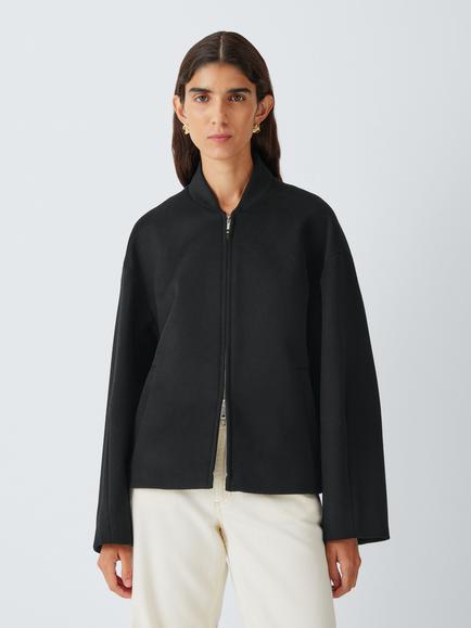 Marella Fiesta Wool Rich Short Bomber Jacket, Black, Black
