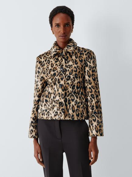 Marella MLSANGEL Faux Fur Jacket, Camel Spotted Print, Camel Spotted Print