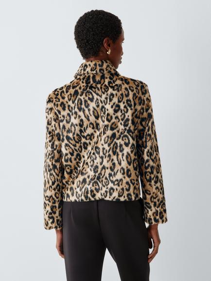 Marella MLSANGEL Faux Fur Jacket, Camel Spotted Print - view 2, Camel Spotted Print
