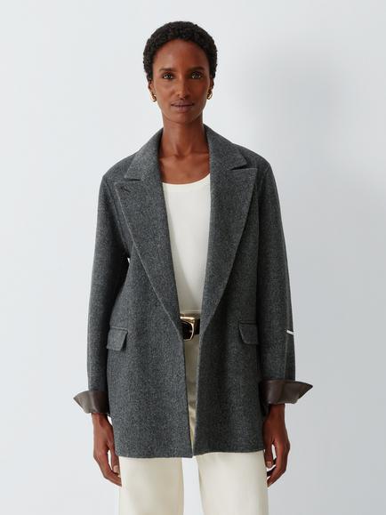 Marella MLSCOLIMBO Pure Wool Button Front Coat, Melange Dark Grey, Melange Dark Grey