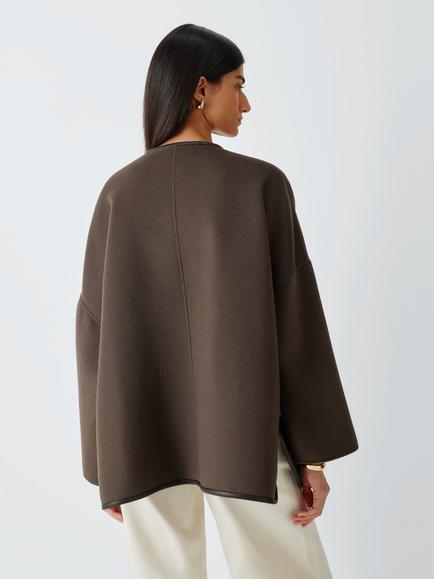 Marella MLSSATIRA Wool Blend Button Front Short Coat, Brown - view 2, Brown