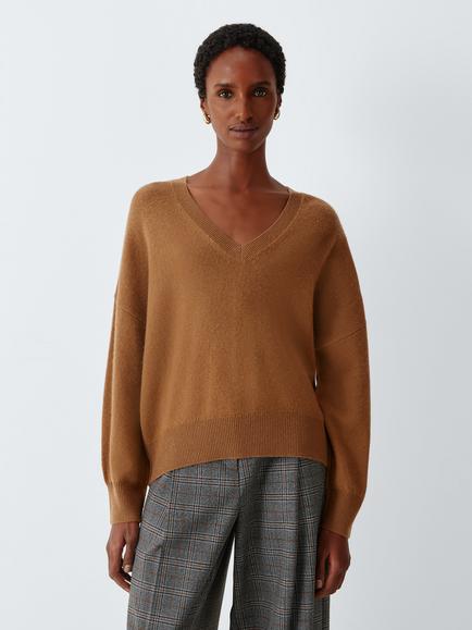 Marella MLSEDITORE Wool Blend V-Neck Jumper, Camel, Camel