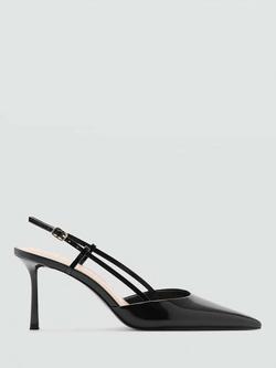 Mango Pointed Toe Leather Heeled Shoes, Black, Black