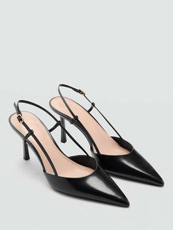 Mango Pointed Toe Leather Heeled Shoes, Black - view 2, Black