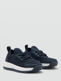 Mango Kids' Knitted Lace Up Trainers, Blue - view 2, Blue