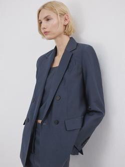 Mango Double Breasted Tailored Suit Blazer, Blue, Blue