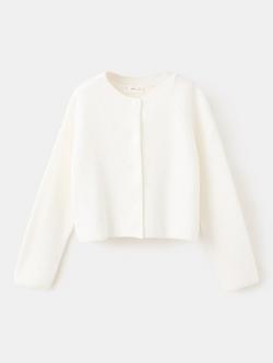 Mango Kids' Rib Knit Cardigan, Off White, Off White