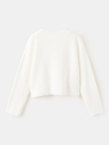 Mango Kids' Rib Knit Cardigan, Off White - view 2, Off White