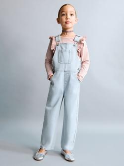Mango Kids' Cotton Dungarees, Light Blue, Light Blue