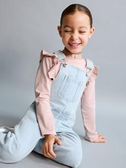 Mango Kids' Cotton Dungarees, Light Blue - view 2, Light Blue