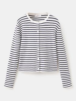 Mango Kids' Rib Knit Stripe Cardigan, Off White, Off White