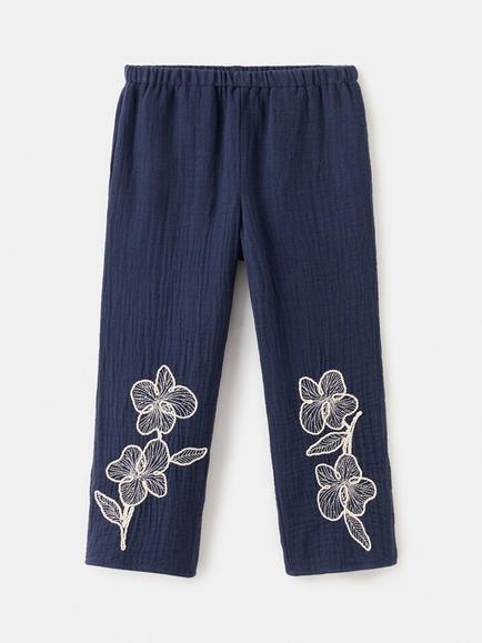 Mango Kids' Cotton Embroidered Trousers, Navy, Navy