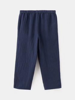 Mango Kids' Cotton Embroidered Trousers, Navy - view 2, Navy