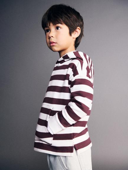 Mango Kids' Stripe Hoodie, Wine, Wine
