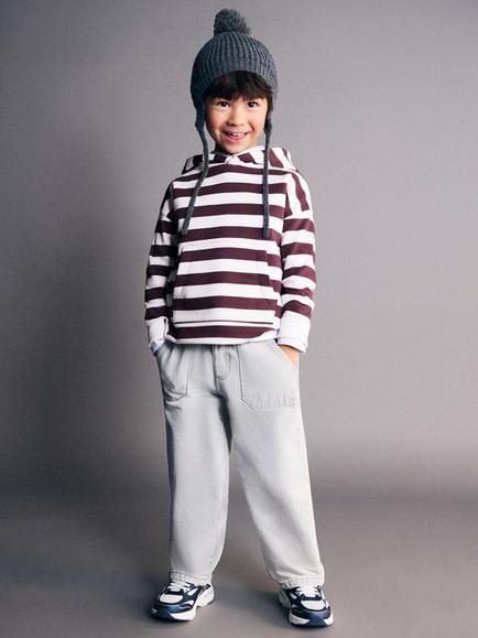 Mango Kids' Stripe Hoodie, Wine - view 2, Wine