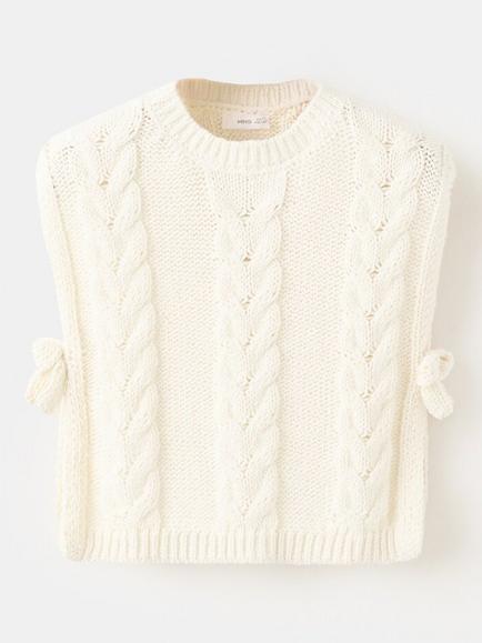 Mango Kids' Chunky Knit Sleeveless Vest, Off White, Off White