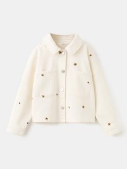 Mango Kids' Floral Embroidered Cropped Denim Jacket, Raw, Raw