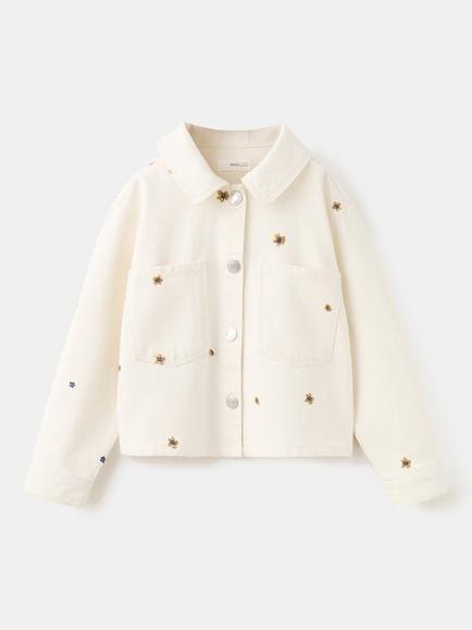 Mango Kids' Floral Embroidered Cropped Denim Jacket, Raw, Raw