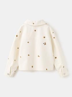 Mango Kids' Floral Embroidered Cropped Denim Jacket, Raw - view 2, Raw