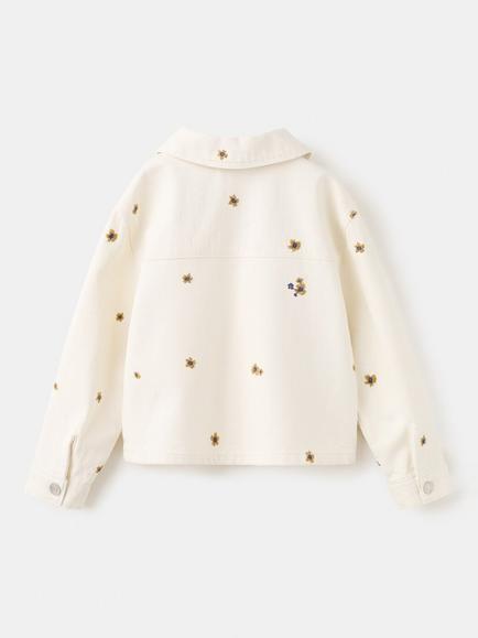 Mango Kids' Floral Embroidered Cropped Denim Jacket, Raw - view 2, Raw