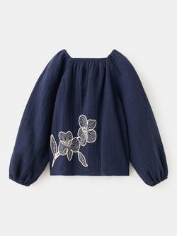 Mango Kids' Cotton Long Sleeve Blouse, Navy, Navy