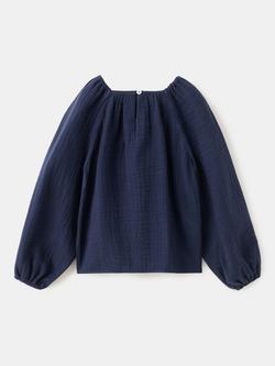 Mango Kids' Cotton Long Sleeve Blouse, Navy - view 2, Navy