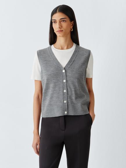 MM by MaxMara Albata Pure Wool Sleeveless Cardigan, Grey Melange, Grey Melange