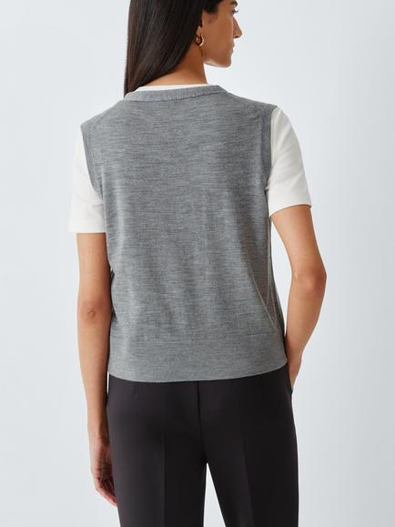 MM by MaxMara Albata Pure Wool Sleeveless Cardigan, Grey Melange - view 2, Grey Melange