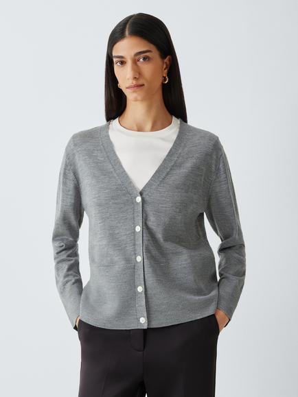 MM by MaxMara Canditi Pure Wool Cardigan, Grey Melange, Grey Melange