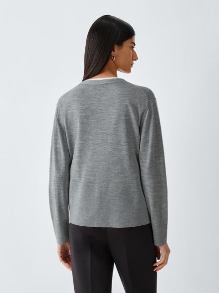 MM by MaxMara Canditi Pure Wool Cardigan, Grey Melange - view 2, Grey Melange