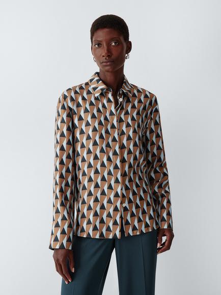 M-M by MaxMara Disco Geometric Print Silk Blouse, Brown Bronze, Brown Bronze