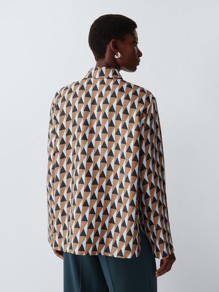 M-M by MaxMara Disco Geometric Print Silk Blouse, Brown Bronze - view 2, Brown Bronze