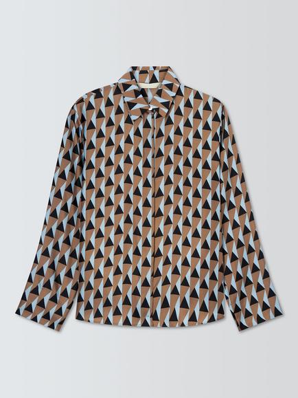 MM by MaxMara Disco Geometric Print Silk Blouse, Brown Bronze, Brown Bronze
