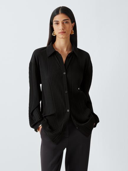 MM by MaxMara Fastoso Textured Long Sleeve Blouse, Black, Black