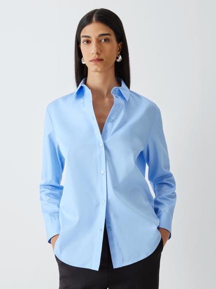 MM by MaxMara Fiacre Pure Cotton Long Sleeve Shirt, Sky Blue, Sky Blue