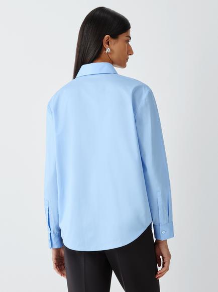 MM by MaxMara Fiacre Pure Cotton Long Sleeve Shirt, Sky Blue - view 2, Sky Blue
