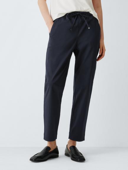 MM by MaxMara Drawstring Waist Stretch Cotton Trousers, Midnight Blue, Midnight Blue