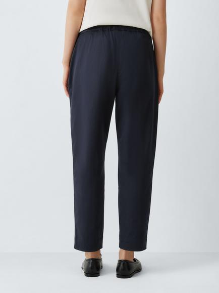 MM by MaxMara Drawstring Waist Stretch Cotton Trousers, Midnight Blue - view 2, Midnight Blue