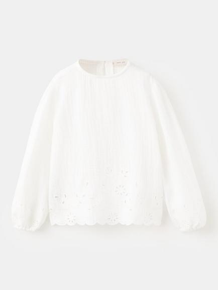 Mango Kids' Broderie Blouse, White, White