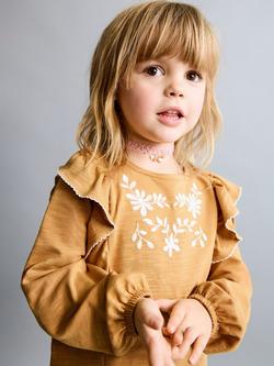 Mango Kids' Long Sleeve Embroidered T-Shirt, Ochre, Ochre