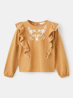 Mango Kids' Long Sleeve Embroidered T-Shirt, Ochre - view 2, Ochre