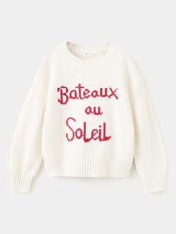 Mango Kids' Cotton Slogan Sweatshirt, Off White, Off White