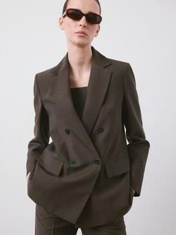 Mango Double Breasted Tailored Suit Blazer, Chocolate, Chocolate