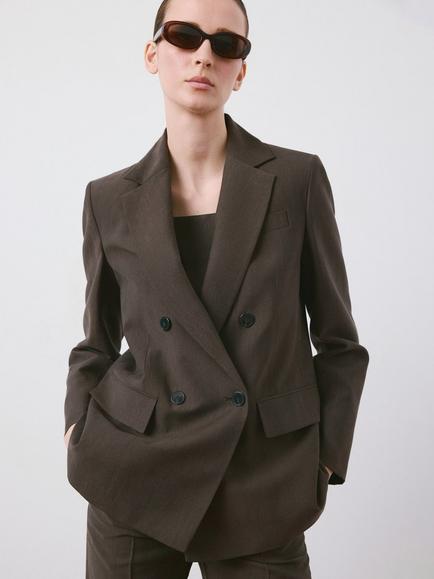 Mango Double Breasted Tailored Suit Blazer, Chocolate, Chocolate