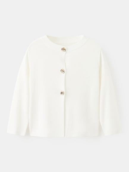 Mango Round Neck Jewel Button Cardigan, Raw