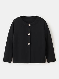 Mango Round Neck Jewel Button Cardigan, Black