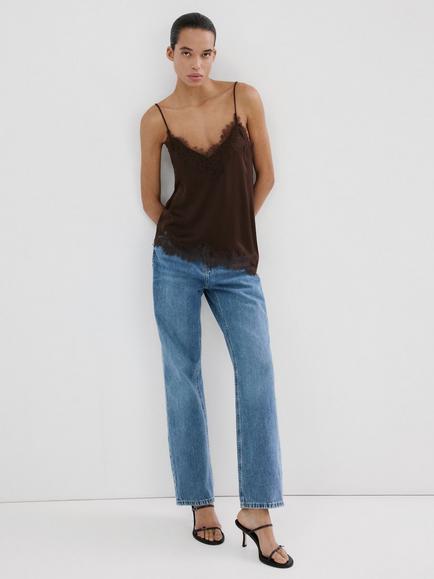 Mango Mid Rise Straight Jeans, Mid Blue, Mid Blue