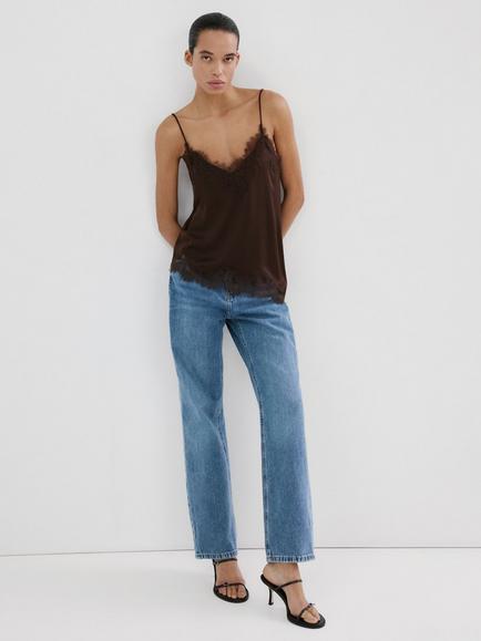 Mango Mid Rise Straight Jeans, Mid Blue - view 2, Mid Blue