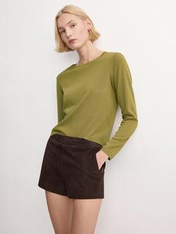 Mango Crew Neck Fine Knit Jumper, Green, Green